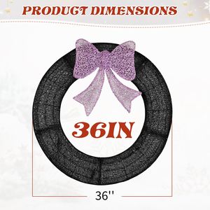 Guirlande de Noël d'intérieur pré-éclairée de 36 pouces, décoration avec nœud violet, guirlande métallique éclairée, lumières LED à télécommande, minuterie, matériau PVC - Product Image 2