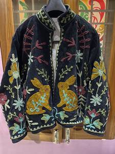 Wholesale Black <b>Velvet</b> Rabbit Embroidered <b>Jacket</b> Handmade Floral Winter Boho <b>Women</b> Outerwear Artisanal Vintage Coat Supplier - Product Image 1