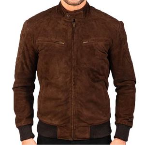 Elegante Chaqueta de Cuero de Cabra Marrón para Hombre con Cuello de Botones a Presión, Cierre de Cremallera, Puños de Punto Acanalado y Forro de Poliéster - Product Image 2