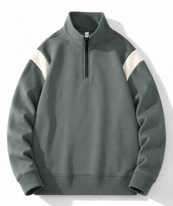 Men's <b>Brown</b> Quarter Zip <b>Fleece</b> Sweatshirt Regular Fit Solid Color Stand Collar Casual Spring Wear 100% Cotton Digital Breathable - Product Image 4