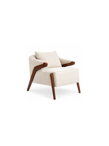 Fauteuil rembourré moderne de style mid-century avec pieds en bois et coussins beiges pour salon, meubles écologiques - Product Image 2