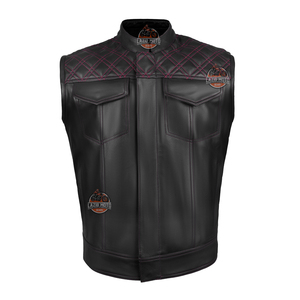 Men Genuine Cowhide Leather Motorcycle Vest <b>Quilted</b> Shoulder Biker Riding Waistcoat Custom Logo Motorbike Protective Apparel - Product Image 5