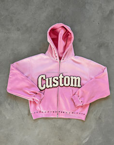 Sweat-shirt à capuche pour homme de style streetwear, design personnalisé de haute qualité, broderie et strass, effet délavé à l'acide - Product Image 1