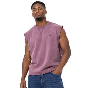 Wholesale Garment Dyed Sleeveless Pullover Muscle <b>Shirt</b> Oversized Raw Edge Raglan Men's <b>shirts</b> Custom Logo Cotton Terry Gym Wear - Product Image 1