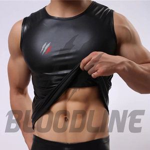 Chemise sans manches en satin noir pour homme, col en V, débardeur uni décontracté, tissu polyester respirant et léger, mode estivale - Product Image 5