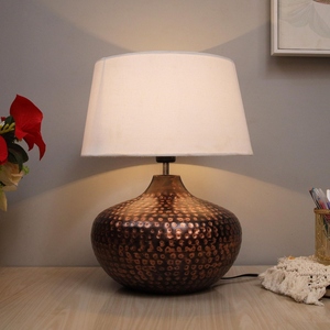 Modern design <b>Rustic</b> Hammered Copper Table Lamp Modern Bedside Nightstand Light White Fabric Shade Vintage Metal <b>Desk</b> Lamp - Product Image 5