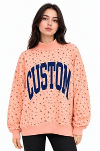 Sweat-shirt imprimé à col montant pour femme, pull décontracté surdimensionné, en mélange de coton doux, tendance streetwear - Product Image 2