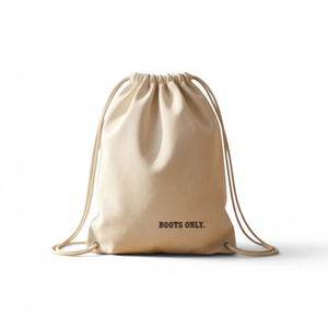 Wholesale Custom Logo Natural Cotton Canvas <b>Drawstring</b> Boot Bag Shoe Storage Pouch with Silk Screen Printed Text - Product Image 1