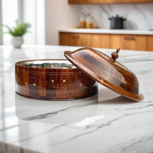 Cuenco de madera para servir comida caliente con interior de acero inoxidable, para uso doméstico, en la cocina, catering, buffet y comedor, con cuenco interior de acero extraíble. - Product Image 2