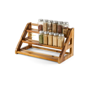 Étagère à épices en bois de qualité supérieure, organisateur d'épices en bois massif naturel pour le comptoir de cuisine, rangement des assaisonnements - Product Image 3