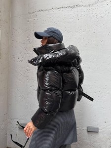 Veste matelassée pour femme à capuche, manches longues, épaisse, coupe-vent, en PU, rembourrage en polyester, manteau d'hiver - Product Image 6