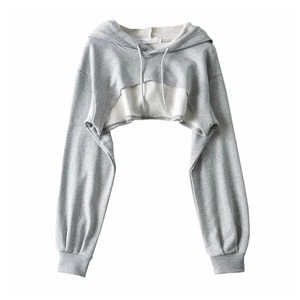 Sudadera Corta Blanca para Mujer, de Manga Larga, Tejida en Poliéster, Informal, con Orejas de Gato, Diseño Asimétrico, Color Sólido, para Otoño - Product Image 3