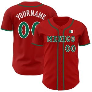 Vente en gros de maillots de baseball imprimés sur mesure OMMIZ INDUSTRY, drapeau mexicain rouge, vert et blanc en 3D, 100% polyester - Product Image 1