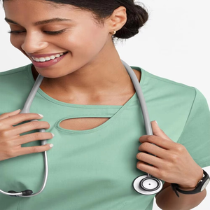 Women's Green <b>Scrub</b> Top Hospital Uniform Short Sleeve Woven Cotton Polyester Medical <b>Scrubs</b> Blouse High Quality Customizable - Product Image 4
