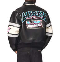 Jaket Bomber Kulit Asli Vintage Pria Avirex Custom dengan Bordir Patch, Jaket Varsity Balap, Produsen Grosir OEM ODM