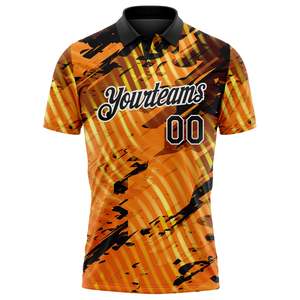 Professional Sublimated Baseball Jersey Men's Short Sleeve Moisture Wicking Performance <b>Polo</b> Shirt <b>Orange</b> Black Pattern Print - Product Image 1