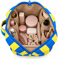 Tas Makeup Berlapis Motif Bunga dengan Ritsleting, Kantong Kosmetik Bordir, Tas Perlengkapan Mandi untuk Wanita, Cocok untuk Perjalanan