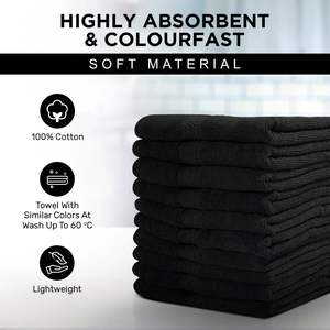 Toalla de Baño Negra 100% Algodón, Suave, Tejido de Rizo, Absorbente, Duradera, Calidad de Hotel, 580 GSM, 70x140 cm, Stock UE - Product Image 6