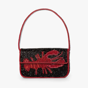 Versatile Styling Luxury Beaded Lobster Motif <b>Shoulder</b> <b>Bag</b> Vintage Style Flap Handbag Evening Party Classic Red <b>Black</b> Color High - Product Image 1
