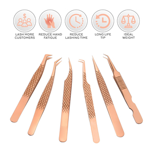 Kits de pinces à cils de qualité salon en or rose pour l'application d'extensions de cils classiques, volume et méga volume - Product Image 2