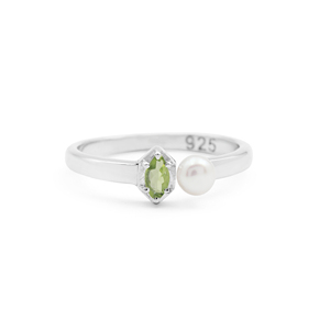 100% Pure Solid 925 Sterling <b>Silver</b> Wedding Gift Anniversary Minimalist <b>Solitaire</b> 100% Natural Peridot Pearl Gemstone Fine <b>Rings</b> - Product Image 1