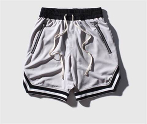 Men's White Solid Color Polyester Sport Shorts Drawstring Waist <b>Mid</b> Rise With Zippers Quick Dry Knitted Fabric - Product Image 1