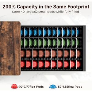 Organizador de Estación de Café de Madera Rústica para Encimera, Cajón de Almacenamiento de Gran Capacidad para Cápsulas Nespresso VertuoLine - Product Image 3