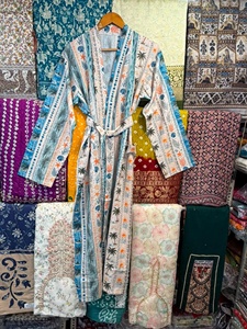 Kimono de algodón con estampado floral, túnica de playa, caftán bohemio de verano, regalo para damas de honor, kimono de algodón con estampado de bloques. - Product Image 1