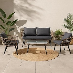Contemporary <b>Rattan</b> Outdoor <b>Sofa</b> Set with Coffee Table Garden Seating 4 Person Weather Resistant Patio Furniture - Product Image 2