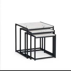 Modern Mood Modern Round <b>Marble</b> Top Coffee <b>Table</b> With Black Ribbed Base And Brass Stem For Living Room Furniture - Product Image 1
