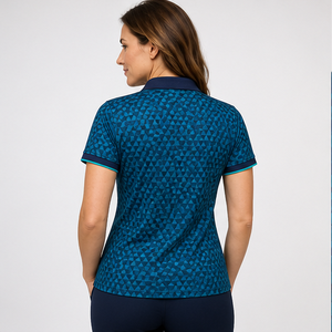 Custom Teal Navy Micro Triangle Print <b>Womens</b> <b>Polo</b> <b>Shirt</b> Quick Dry Breathable Short Sleeve Golf Team Uniform WPS-0734 - Product Image 4