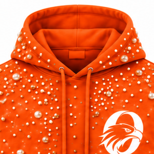 Sudadera con Capucha de Forro Polar de Invierno Personalizada con Cuentas de Perlas Naranjas, Unisex, Oversize, Estilo Casual Urbano, con Cordón y Bolsillo Canguro - Product Image 3