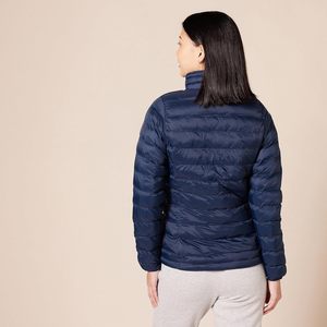 Women's Navy Quilted Jacket Stand Collar <b>Full</b> Sleeve Zipper Closure Solid Color Winter Puffer <b>Coat</b> Regular <b>Length</b> - Product Image 4