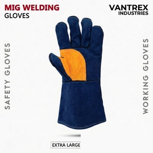 Gants de sécurité en cuir respirants, longueur coude, style uni, pour usage extérieur quatre saisons, non doublés, bleu-orange, pour soudure et travaux de précision - Product Image 3