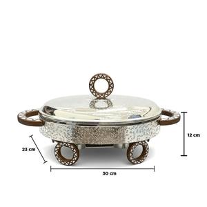 Plat à chafing en argent martelé le plus vendu avec base décorative en forme de roue et poignées à motifs pour service de traiteur de luxe - Product Image 5