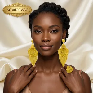 Traditional African Gold Plated Stud Earrings Brass Cute Fashion Tassel Earrings Jewelry Set - Product Image 3