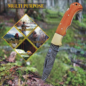 Damascus Handmade Pocket <b>Knife</b> for Men Folding <b>Knife</b> with Back Lock & <b>Sharpening</b> Rod Pocket <b>Knife</b> for Camping Wooden Handle - Product Image 5