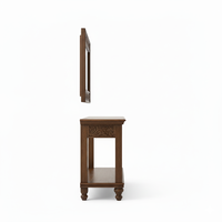 Console moderne en bois massif avec rangement à hauteur réglable, miroir inclus, design artisanal durable pour salon et entrée