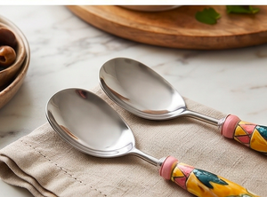 Handmade Stainless Steel Serving Spoons With Wooden Handle Bohemian Design <b>Mirror</b> Polish For Kitchen Home Party And Hotel - Product Image 2