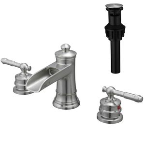Rubinetto per lavabo bagno da 8 pollici, nichel spazzolato, 3 fori, scarico a scomparsa, doppia leva, rubinetto bagno da 8 pollici - Product Image 6