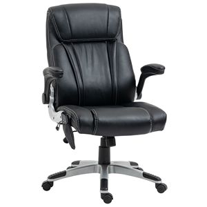 Sedia da Ufficio Riscaldata con Massaggio, 6 Punti di Vibrazione, Braccioli Ribaltabili in Ecopelle, Colore Nero - Product Image 1
