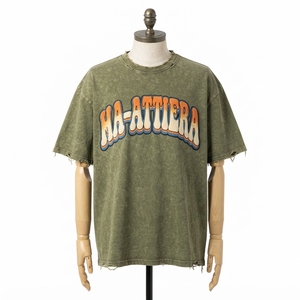 Camiseta Verde Oliva para Hombre, Lavado Ácido, Estampado Gráfico, Borde Crudo, Manga Corta, Ropa Urbana - Product Image 3