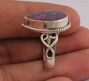 Natural Purple Copper Turquoise Pear <b>Ring</b> 925 Sterling Silver Jewelry Teardrop Purple Gemstone <b>Ring</b> Vintage Style <b>Statement</b> <b>Ring</b> - Product Image 6