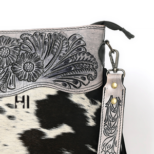 Bolso de cuero cruzado de estilo occidental bohemio hecho a mano para mujer, bolso de hombro tallado con flecos de piel de vaca y pelo - Product Image 5