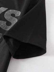 Oversized <b>Black</b> Rhinestone Graphic T <b>Shirt</b> Sparkling Letter Print Streetwear Loose Fit Cotton Blend Casual Fashion Men's <b>shirts</b> - Product Image 5