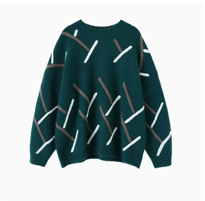 เสื้อสเวตเตอร์ไหมพรมคอวีทรงเรขาคณิตสำหรับผู้หญิง 100% อะคริลิก สวมใส่สบายๆ ทรงปกติ แขนยาว ถักมือ สำหรับฤดูใบไม้ร่วง - Product Image 3