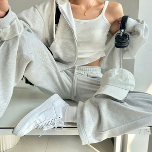 Ensemble de survêtement décontracté zippé oversize pour femme, en mélange de coton épais, avec sweat à capuche et pantalon de jogging ample, style streetwear et vêtements de détente - Product Image 4