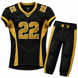Ensemble d'uniformes de football américain, col en V, manches courtes, tissu respirant, pantalon ajusté, jersey sublimé en polyester pour adultes - Product Image 5