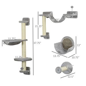 Estantes de pared para gatos de 5 piezas con hamaca, postes para rascarse y escalera, árboles y rascadores para gatos de primera calidad - Product Image 3