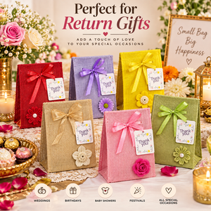 Sacs cadeaux en jute naturel avec nœud en ruban et décoration florale pour mariage, fête, anniversaire, emballage cadeau festif - Product Image 6